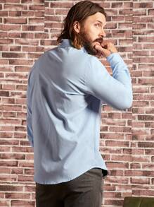 Manfinity NiteLyfe Men Solid Button Front Shirt Without Tie - Baby Blue - View 2