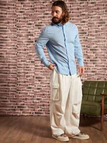 Manfinity NiteLyfe Men Solid Button Front Shirt Without Tie - Baby Blue - View 4