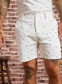 GENTILAND Men Feather Print Slant Pocket Shorts - White - View 6