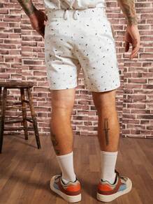 GENTILAND Men Feather Print Slant Pocket Shorts - White - View 2