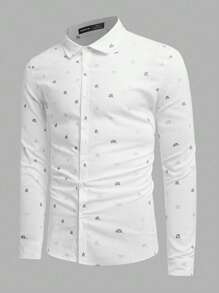 Manfinity NiteLyfe Men Allover Print Button Up Shirt - White - View 1