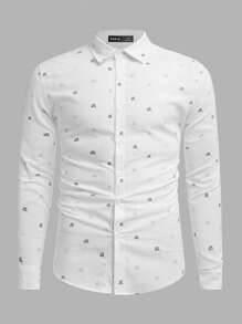 Manfinity NiteLyfe Men Allover Print Button Up Shirt - White - View 4