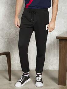 Manfinity VCAY 男士字母圖案腰部抽繩衛褲 - 黑色 - 查看 5