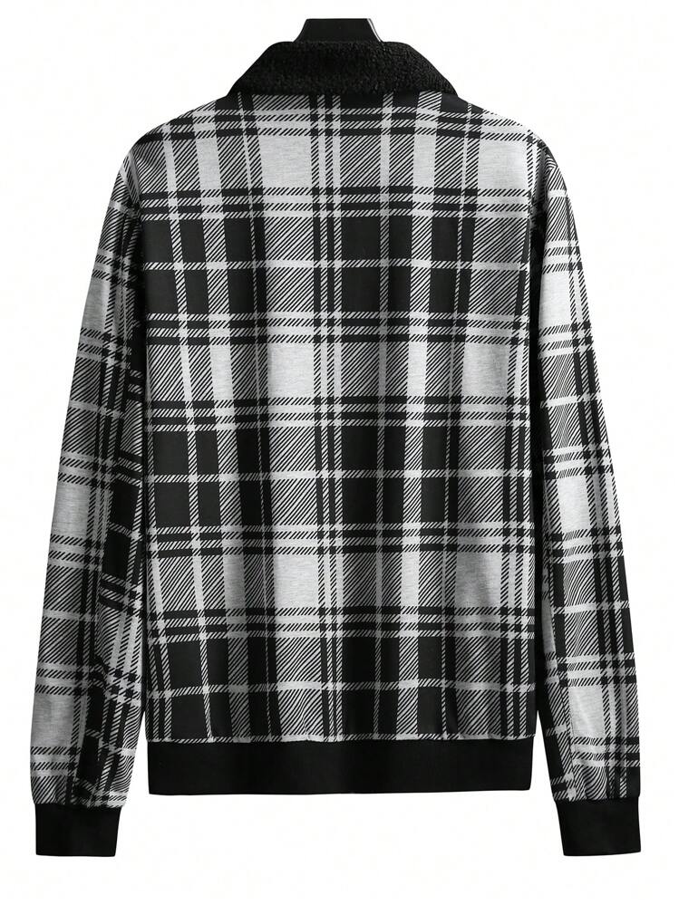 Manfinity Homme גברים הדפס משובץ רוכסן ז'קטים - שחור ולבן - ראה 2