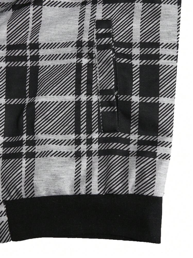 Manfinity Homme גברים הדפס משובץ רוכסן ז'קטים - שחור ולבן - ראה 4