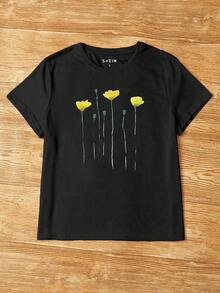 SHEIN LUNE 印花T恤 - 黑色 - 查看 3