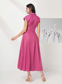 Modelyn 素色前紐扣連衣裙 - 粉色 - 查看 2