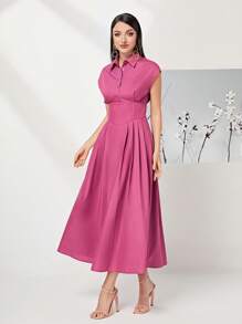 Modelyn 素色前紐扣連衣裙 - 粉色 - 查看 1