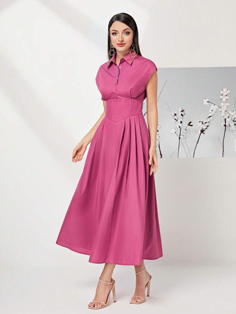 Modelyn 素色前紐扣連衣裙 - 粉色 - 查看 1