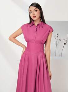 Modelyn 素色前紐扣連衣裙 - 粉色 - 查看 4