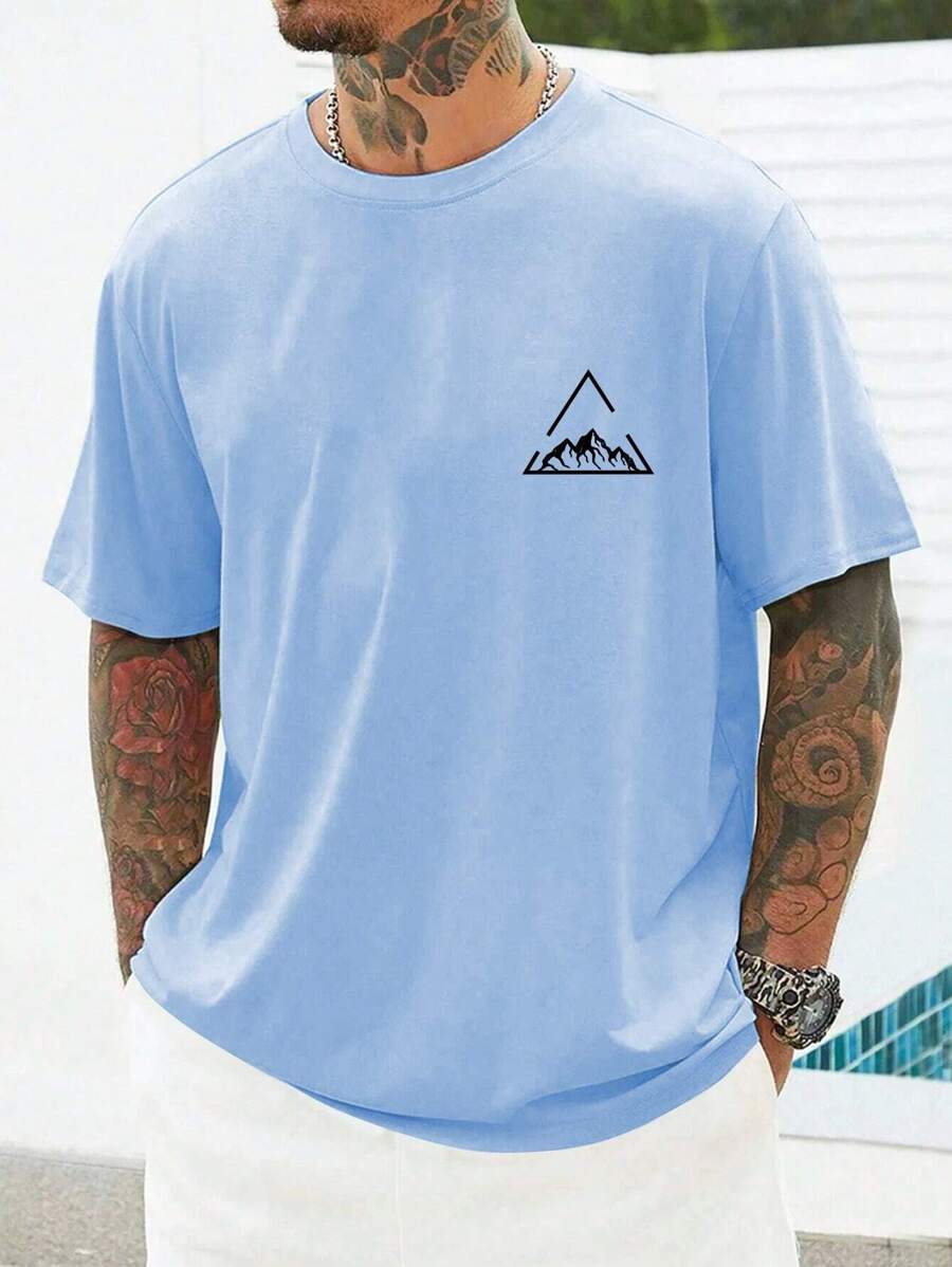 Manfinity Homme Men Geo Print Tee, Baby Blue Graphic Tee Men