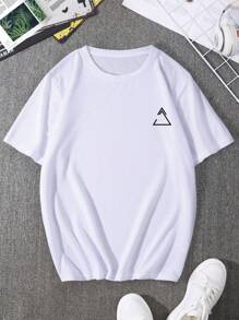 Manfinity Homme 男士幾何印花T恤 - 白色 - 查看 2