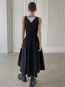 DAZY Dây kéo Eo Ruched Đầm - màu đen - Xem 2