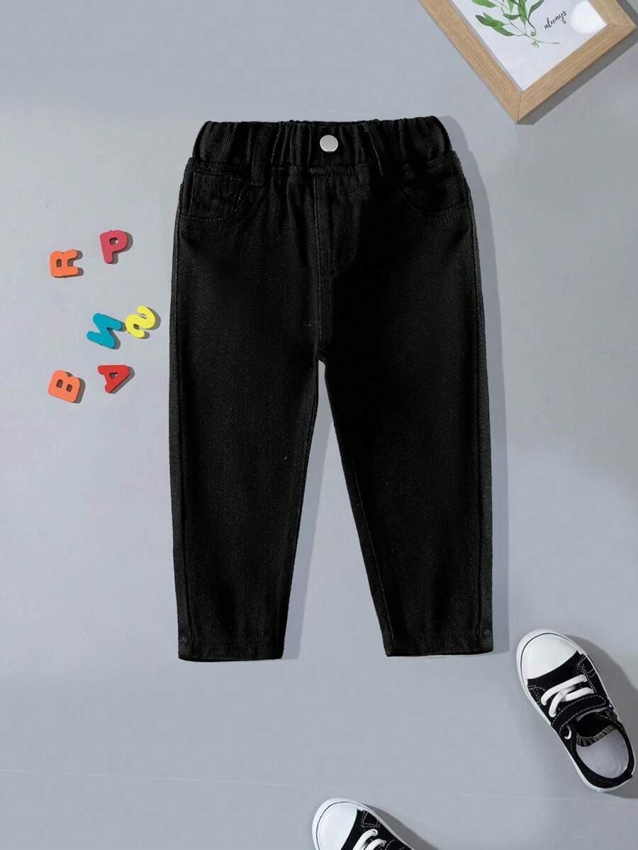 Baby Girls' Basic Casual Loose Fit Comfortable Black Denim Dad Pants - Black - View 1