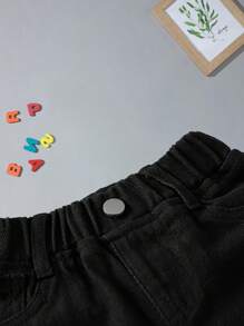 Baby Girls' Basic Casual Loose Fit Comfortable Black Denim Dad Pants - Black - View 3