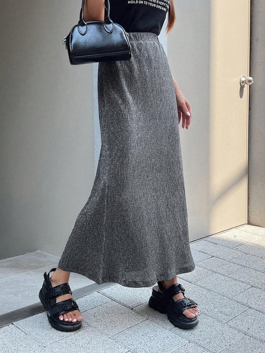 DAZY 高腰美人鱼亮片裙 - 灰色 - 查看 1