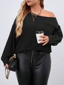 SHEIN Essnce 大碼不對稱領襯衫 - 黑色 - 查看 4