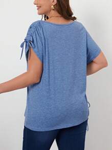 SHEIN LUNE 大碼側抽繩蝙蝠袖T恤 - 藍色 - 查看 2