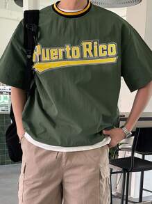 DAZY Men Back To School 1pc Letter Graphic Striped Trim Drop Shoulder Tee - Green - View 5