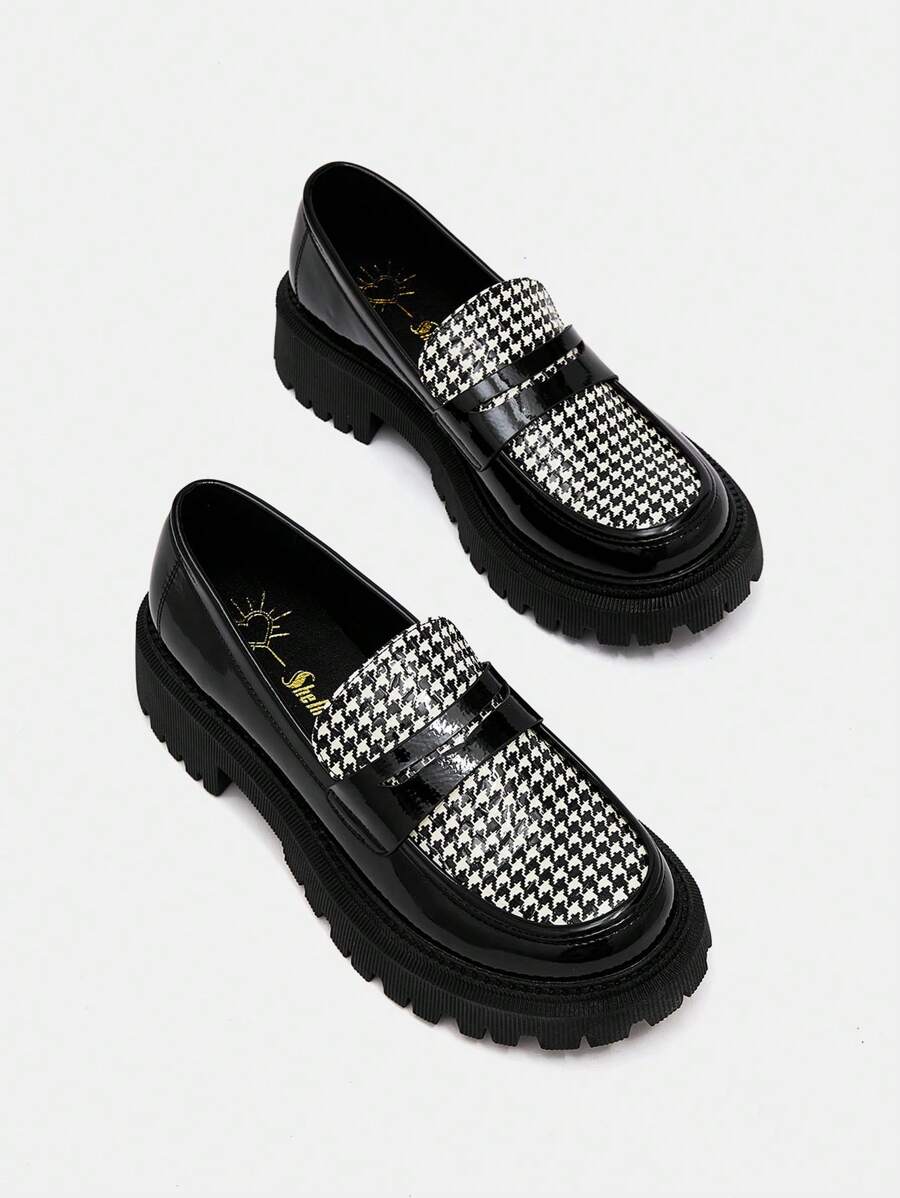 Shein Mod Preppy Loafer Shoes For Women Black Slip On Platform Wedge