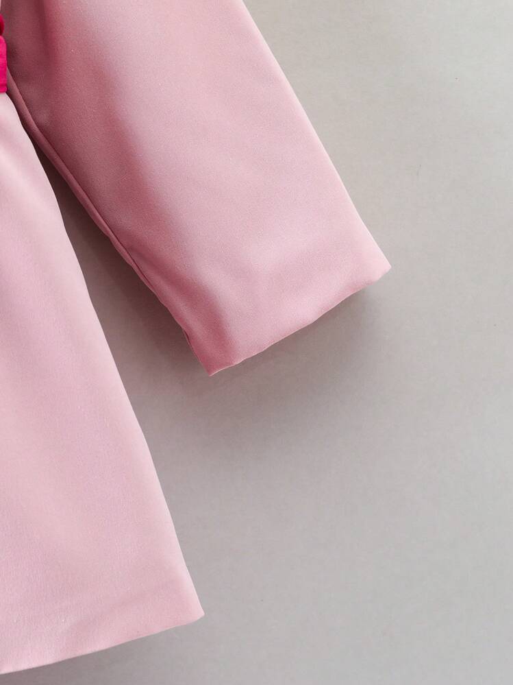 SHEIN Young Girl Two Tone Belted Trench Coat Without Sweater - Multicolor - View 3