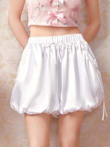 ROMWE Kawaii Lá sen tỉa Đèn lồng Hem Quần đùi bình thường - trắng - Xem 1