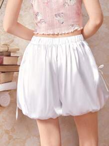 ROMWE Kawaii Lá sen tỉa Đèn lồng Hem Quần đùi bình thường - trắng - Xem 2