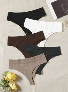 SHEIN Yoga Basic 5pcs Solid Sexy Sports Brief - Multicolor - View 1