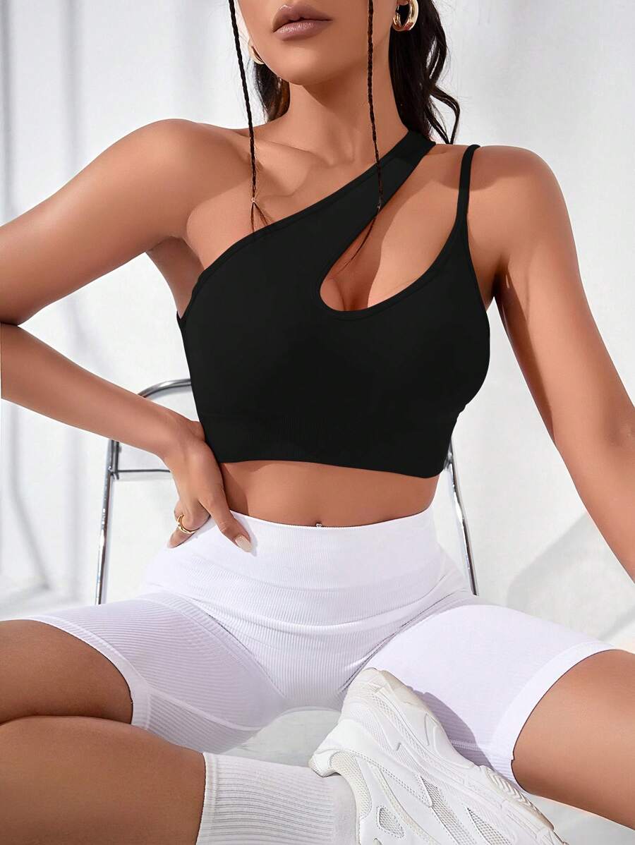 Easithlete Strappy Back Crop Sports Tank Topworkout Tank Top - Black - View 1