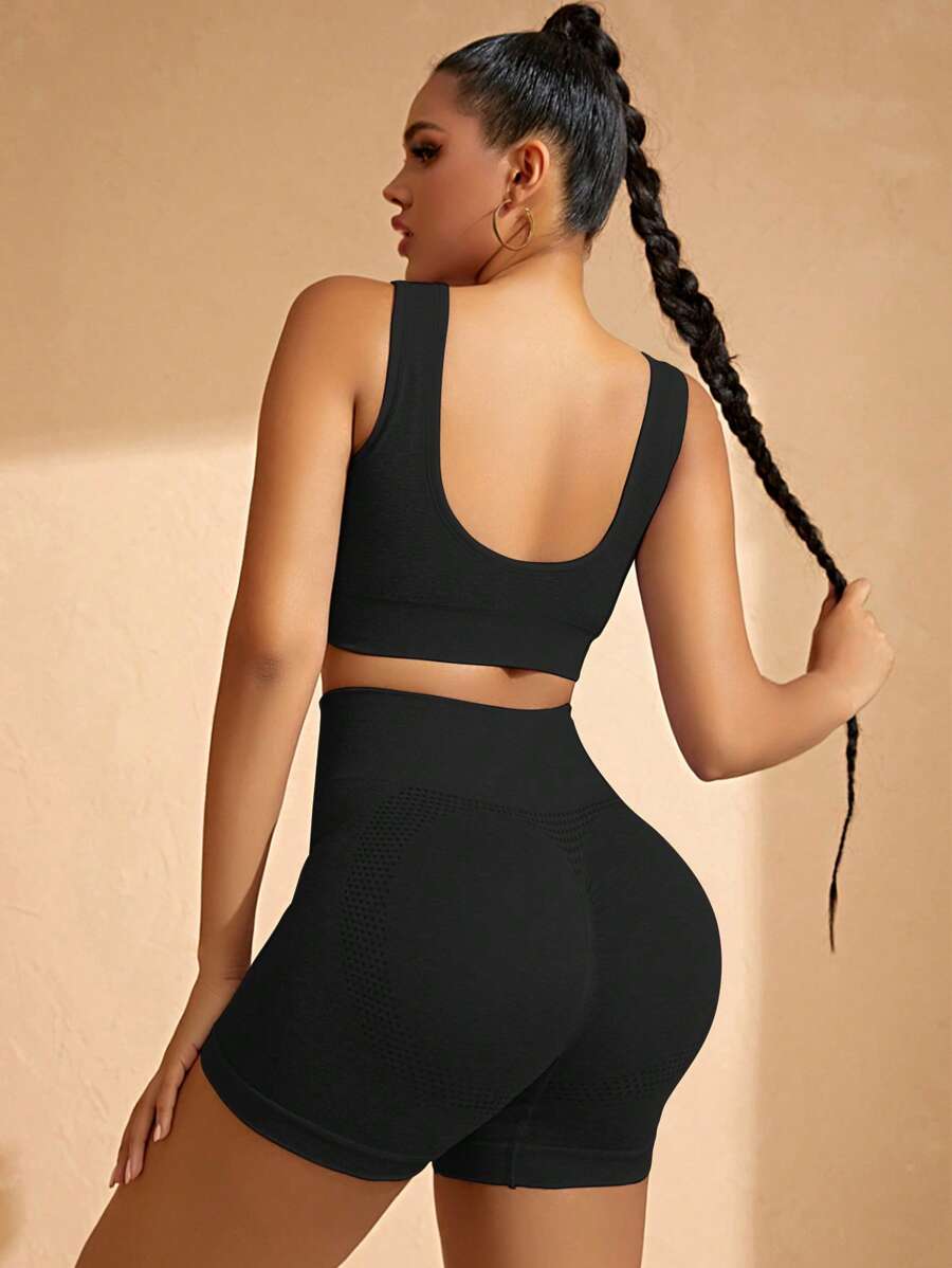 Easithlete 無縫高彈力運動型胸罩帶騎行褲 - 黑色 - 查看 1