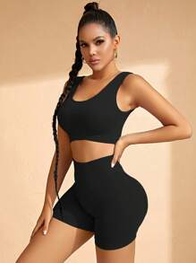 Easithlete 無縫高彈力運動型胸罩帶騎行褲 - 黑色 - 查看 2