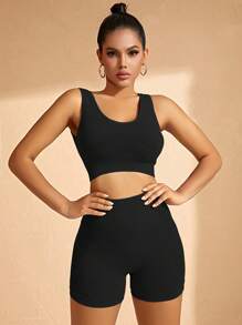 Easithlete 無縫高彈力運動型胸罩帶騎行褲 - 黑色 - 查看 3