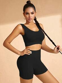 Easithlete 無縫高彈力運動型胸罩帶騎行褲 - 黑色 - 查看 4