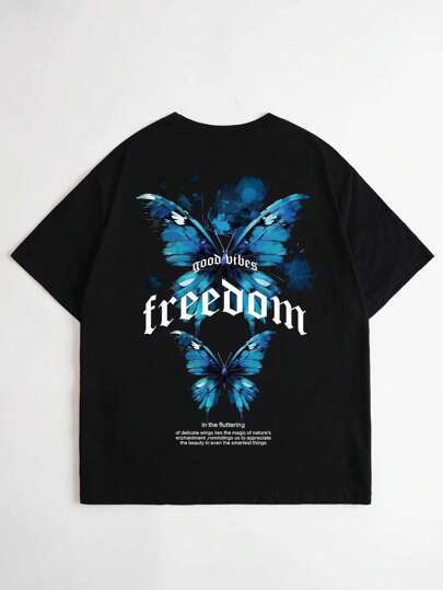 Heren Vlinder & slogan grafisch T-shirt