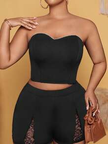 SHEIN SXY Hơn Rhinestone Chi tiết Áo Tube Crop - màu đen - Xem 6