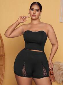 SHEIN SXY Hơn Rhinestone Chi tiết Áo Tube Crop - màu đen - Xem 3