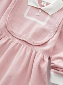 SHEIN Cô Gái Trẻ Viền tương phản Đầm Áo len - Màu Hồng baby - Xem 4