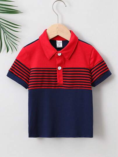 SHEIN Mirajuku 男童休闲运动拼色短袖 Polo 衫，适合夏季、户外等各种场合，经典百搭