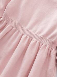 SHEIN Cô Gái Trẻ Viền tương phản Đầm Áo len - Màu Hồng baby - Xem 7