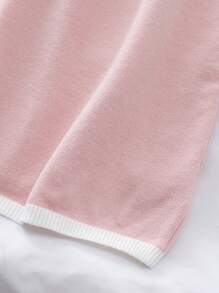 SHEIN Cô Gái Trẻ Viền tương phản Đầm Áo len - Màu Hồng baby - Xem 8