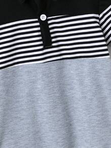 SHEIN garoto jovem Impressão Listrada Bloco De Cores Camiseta Polo