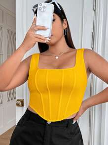 SHEIN EZwear 大碼素色方領背心上衣 - 黃色 - 查看 1