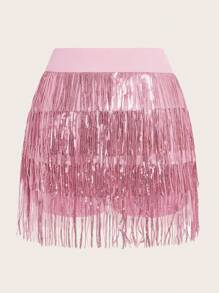 SHEIN ICON Trang phục mùa hè mùa xuân Lễ hội âm nhạc & Trang phục dự tiệc Váy nhiều mảnh tua rua hai tông màu dành cho nữ - Hồng - Xem 2