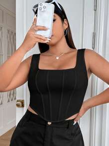 SHEIN EZwear Top de tirantes asimétrico de verano en talla grande - Negro - Ver 1