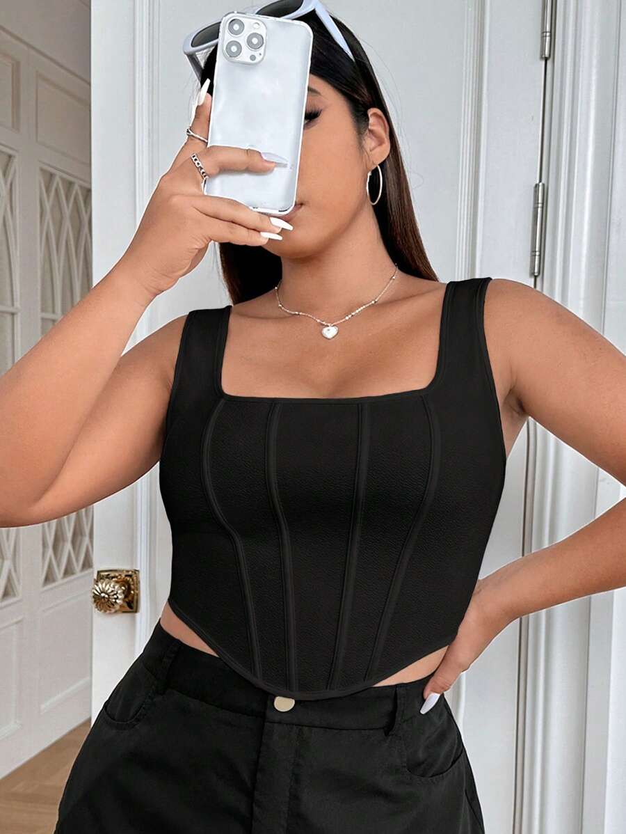 SHEIN EZwear Top de tirantes asimétrico de verano en talla grande - Negro - Ver 1