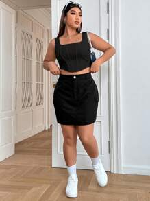 SHEIN EZwear Top de tirantes asimétrico de verano en talla grande - Negro - Ver 3