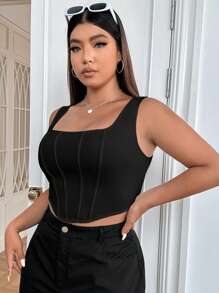 SHEIN EZwear Top de tirantes asimétrico de verano en talla grande - Negro - Ver 4