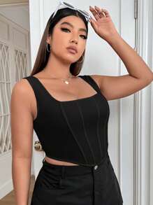 SHEIN EZwear Top de tirantes asimétrico de verano en talla grande - Negro - Ver 5