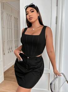 SHEIN EZwear Top de tirantes asimétrico de verano en talla grande - Negro - Ver 6