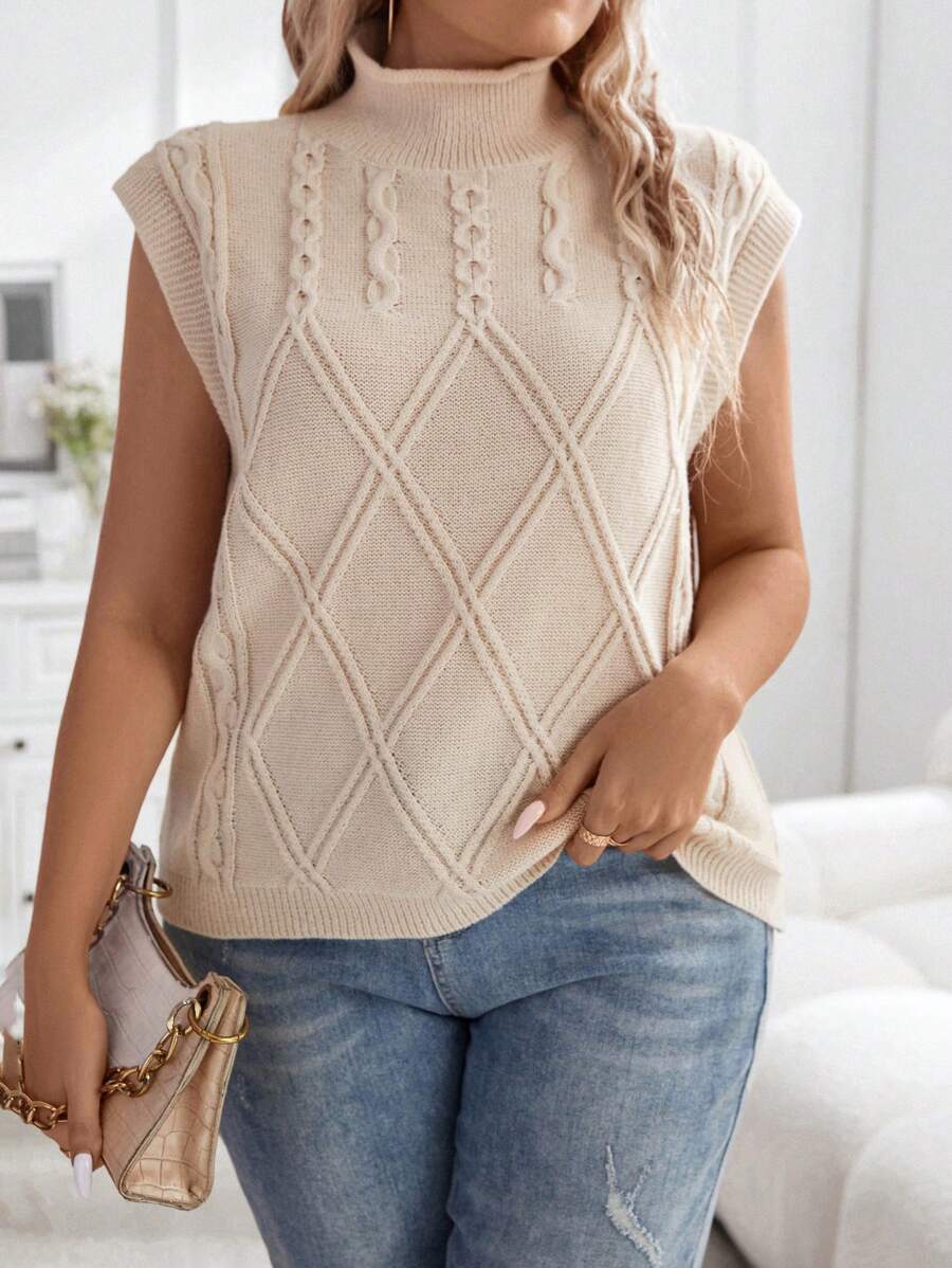SHEIN Clasi Hơn Xoắn Dan Cổ giả Áo len vest - Màu be - Xem 1